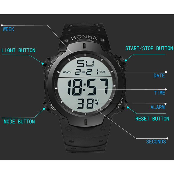 OROLOGIO POLSO CRISTALLI LIQUIDI LCD HONHX CRONOMETRO DATA UOMO