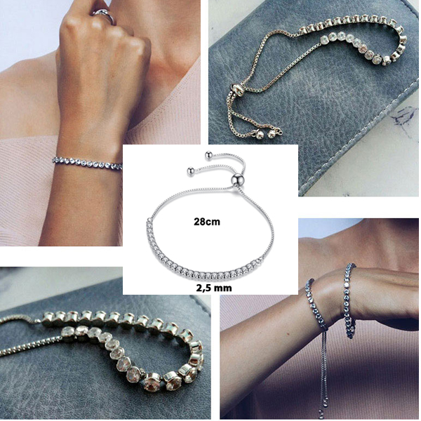 Infinite U - Braccialetto da donna a più fili, in argento Sterling 925, con perle di cristallo, catena regolabile, argento