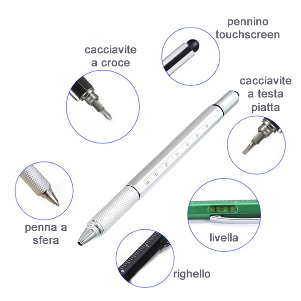 Confezione Da 2 Penne Regalo Da Uomo 6 In 1 Strumento Tecnologico  Multifunzione Penna Cacciavite Penna Con Righello, Livella, Penna A Sfera E